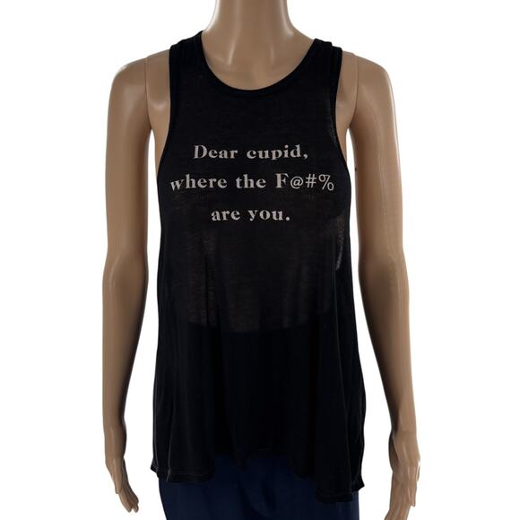 Wildfox Black Dear Cupid WTF Ribbed Tencel Tank Top - Picture 4 of 11